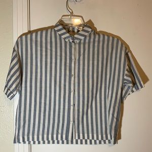 inTu. Striped Cropped Button Down 100% Cotton Shirt, XS
